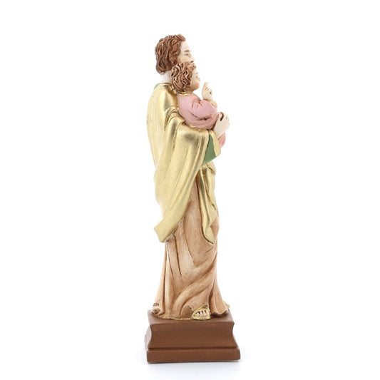 Statua San Giuseppe in resina colorata. Altezza 15 cm