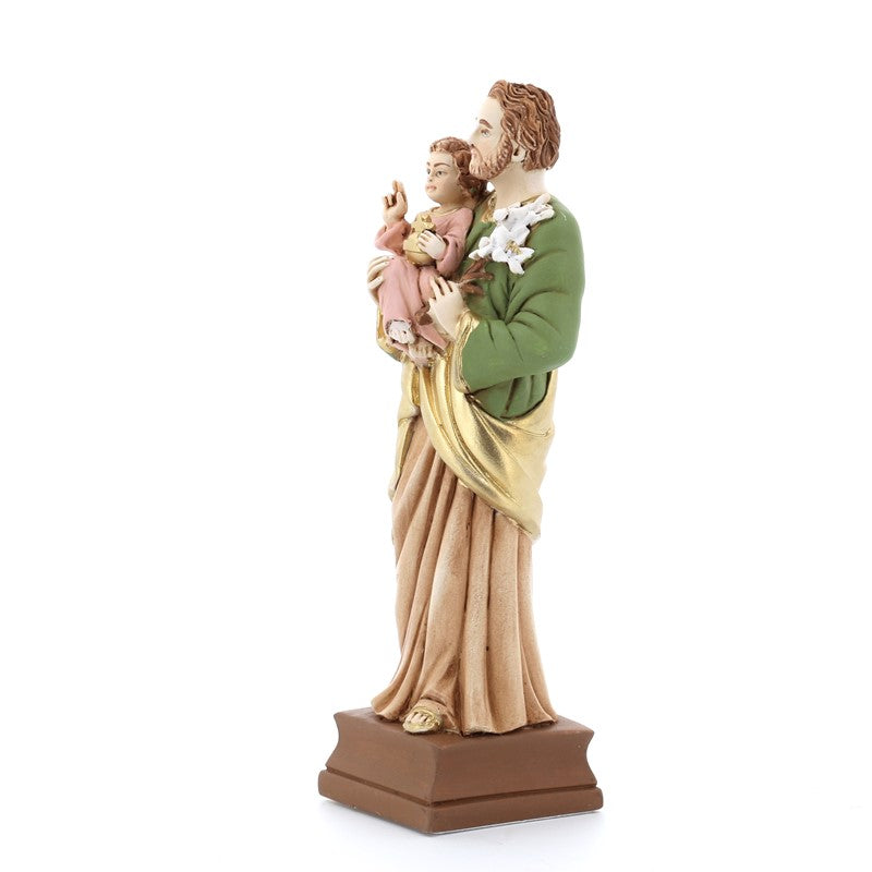 Statua San Giuseppe in resina colorata. Altezza 15 cm