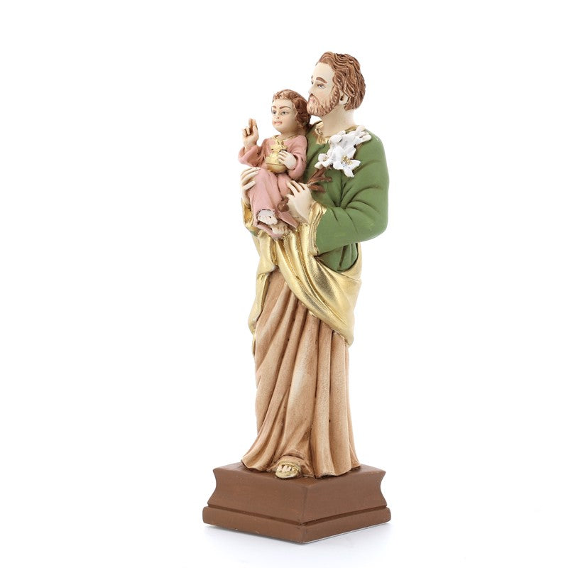 Statua San Giuseppe in resina colorata. Altezza 20 cm