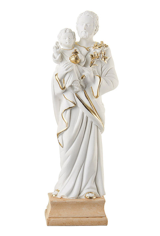 Statua San Giuseppe in resina bianca. Altezza 15 cm