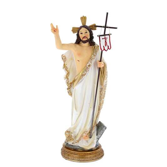 Statua Gesù Risorto in resina colorata. Altezza 22 cm