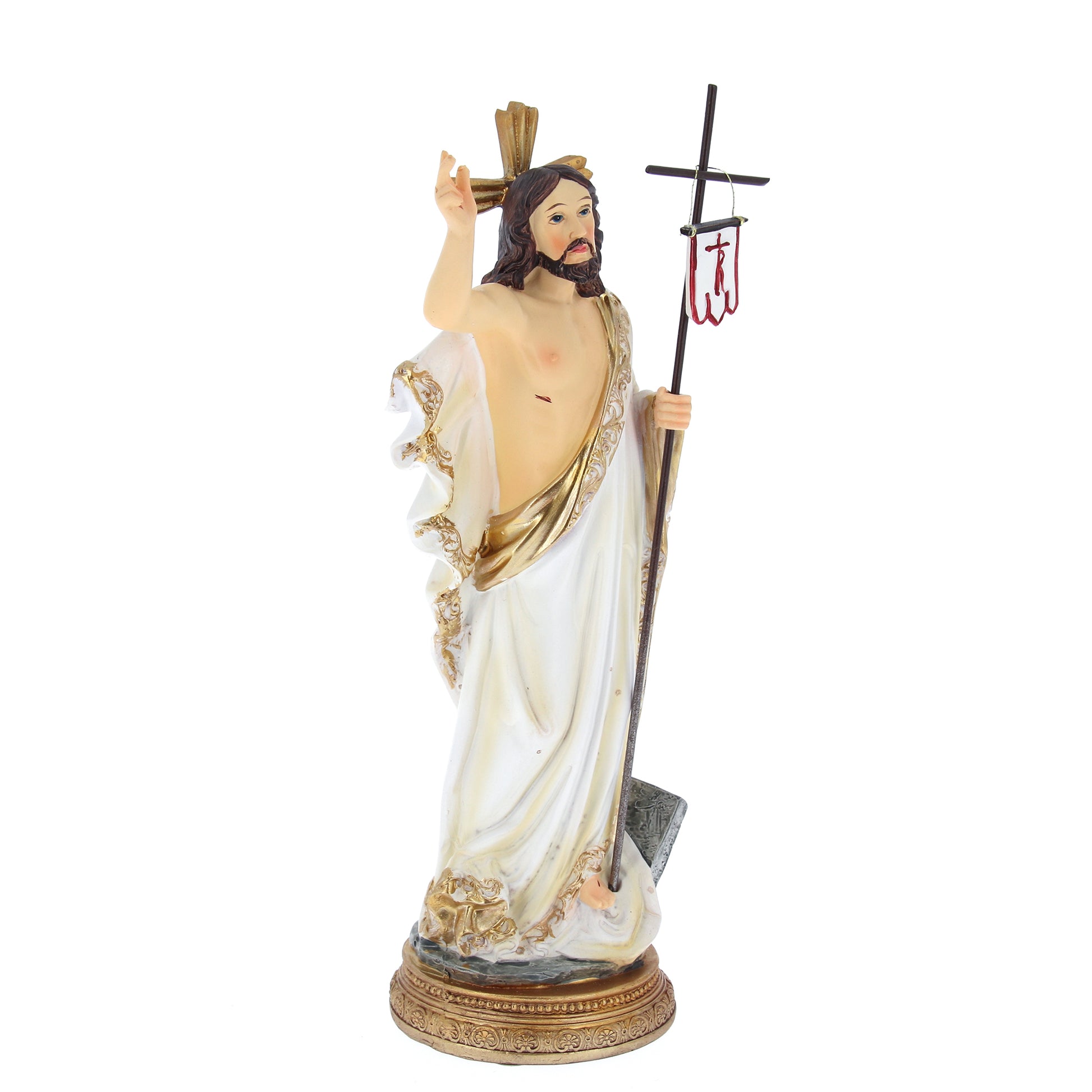 Statua Gesù Risorto in resina colorata. Altezza 22 cm