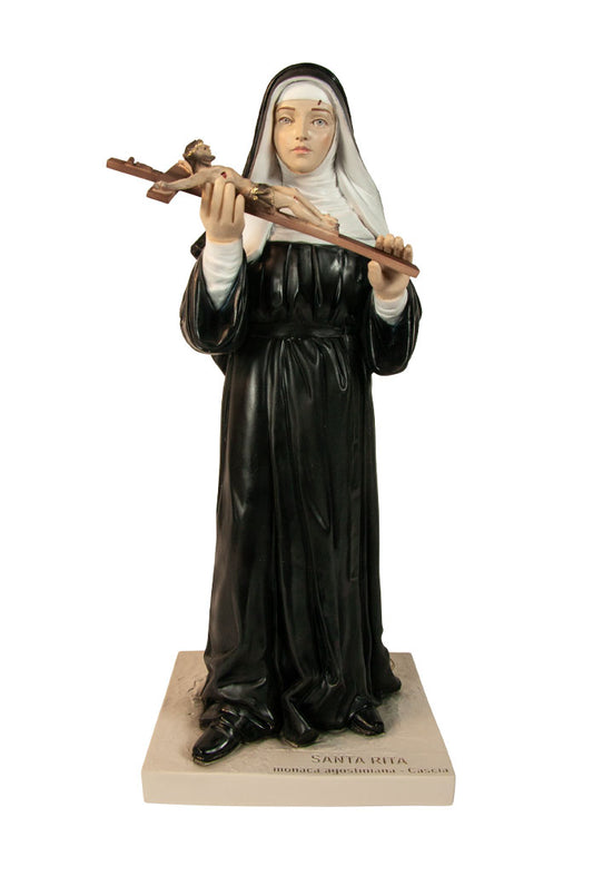 Statua Santa Rita, in polvere di marmo colorata. Altezza 30 cm