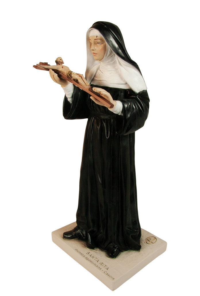Statua Santa Rita, in polvere di marmo colorata. Altezza 30 cm