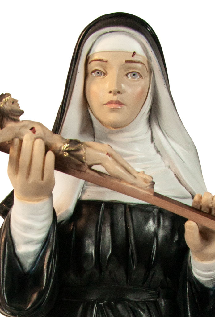 Statua Santa Rita, in polvere di marmo colorata. Altezza 30 cm
