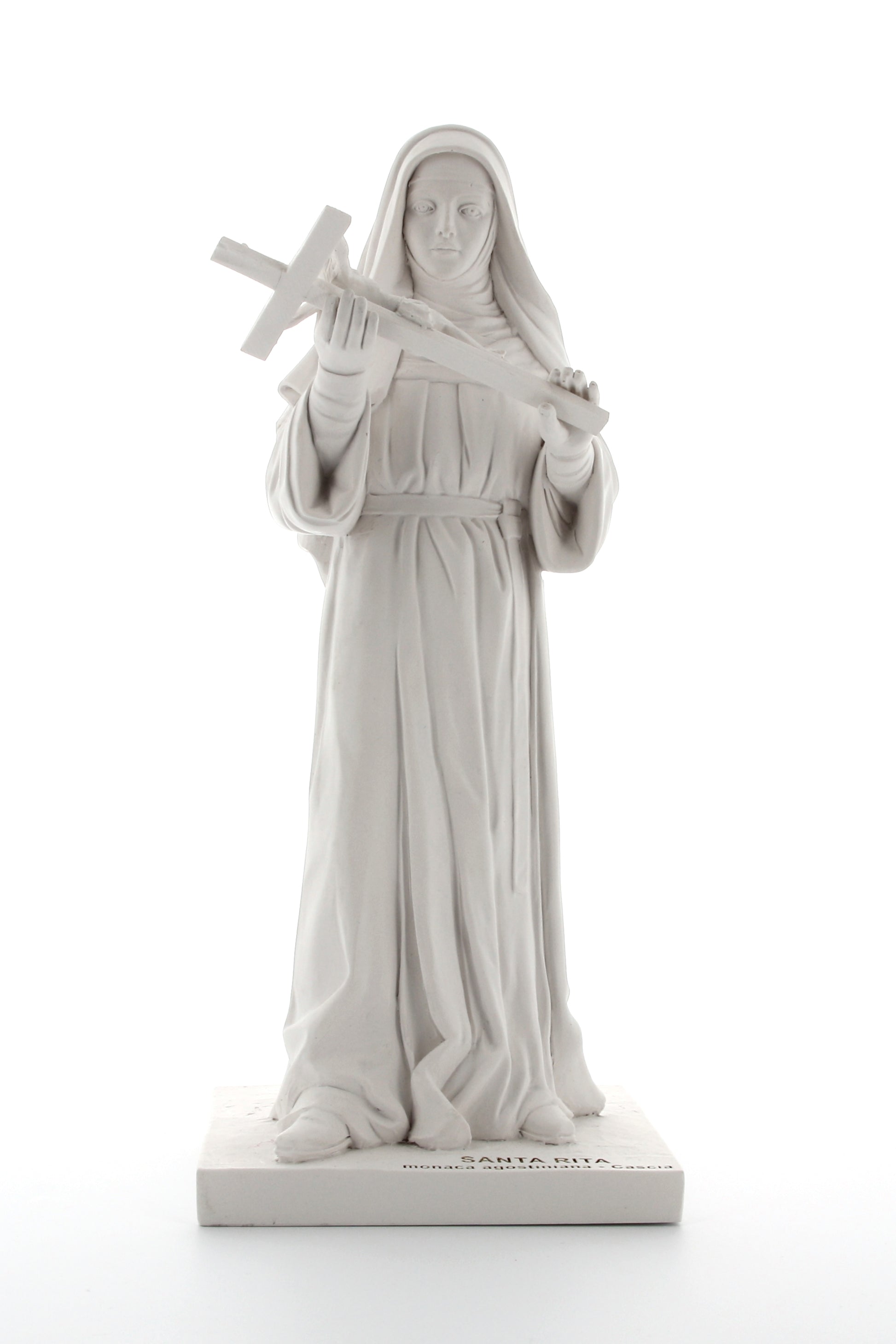 Statua Santa Rita, in polvere di marmo bianca. Altezza 30 cm