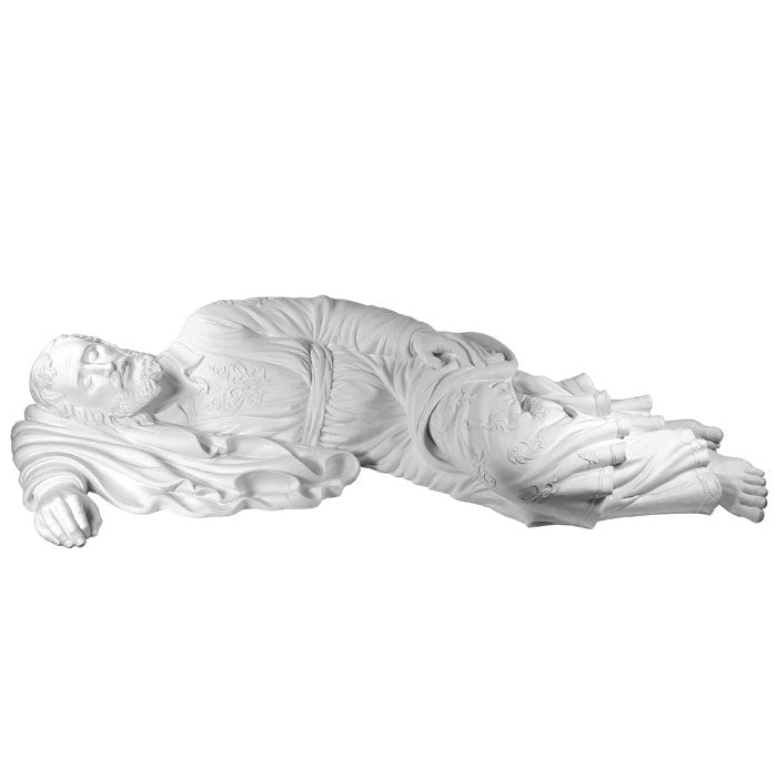 Statua san Giuseppe dormiente, in polvere di marmo bianco. Larghezza 1 m
