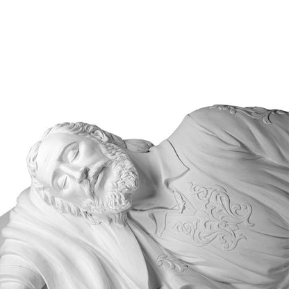 Statua san Giuseppe dormiente, in polvere di marmo bianco. Larghezza 1 m