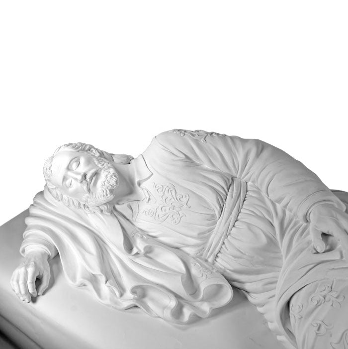 Statua san Giuseppe dormiente, in polvere di marmo bianco. Larghezza 1 m