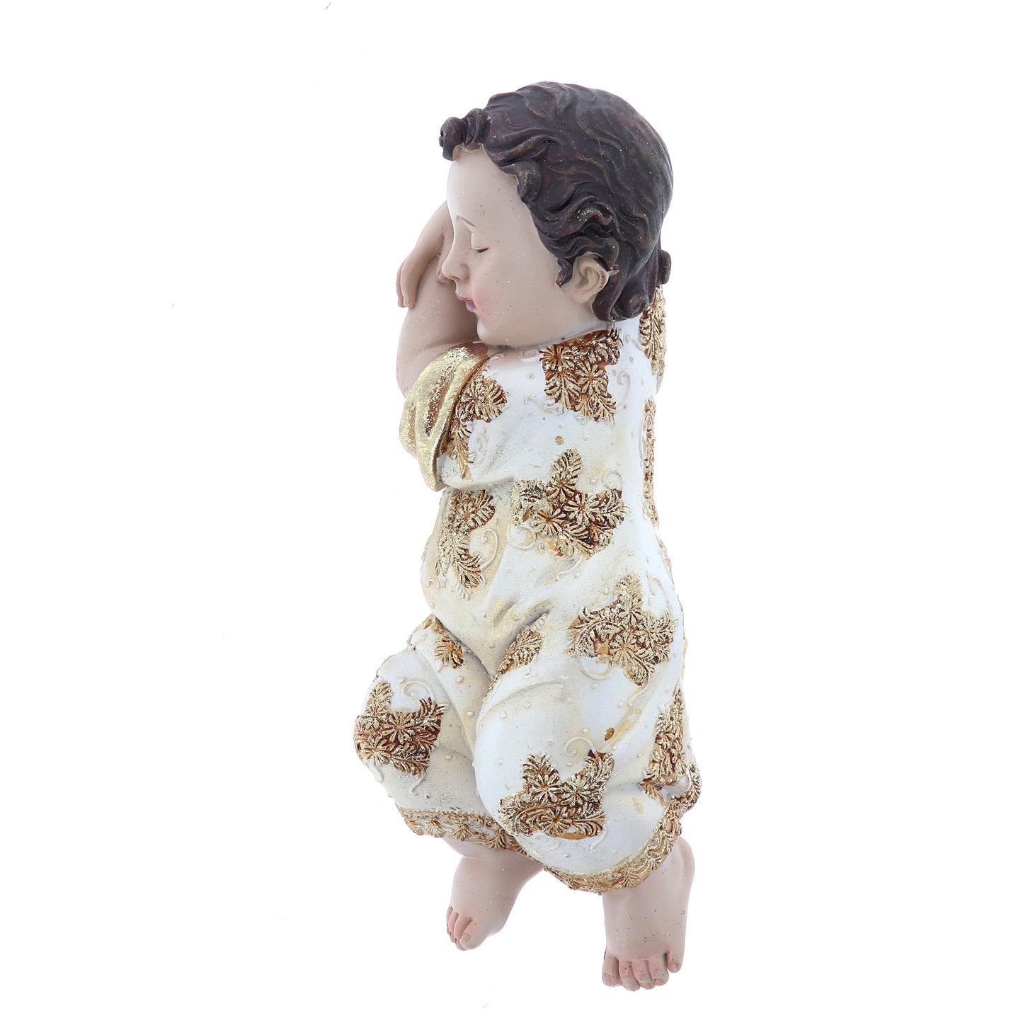 Statua Gesù Bambino dormiente in resina. Larghezza 31,8 cm