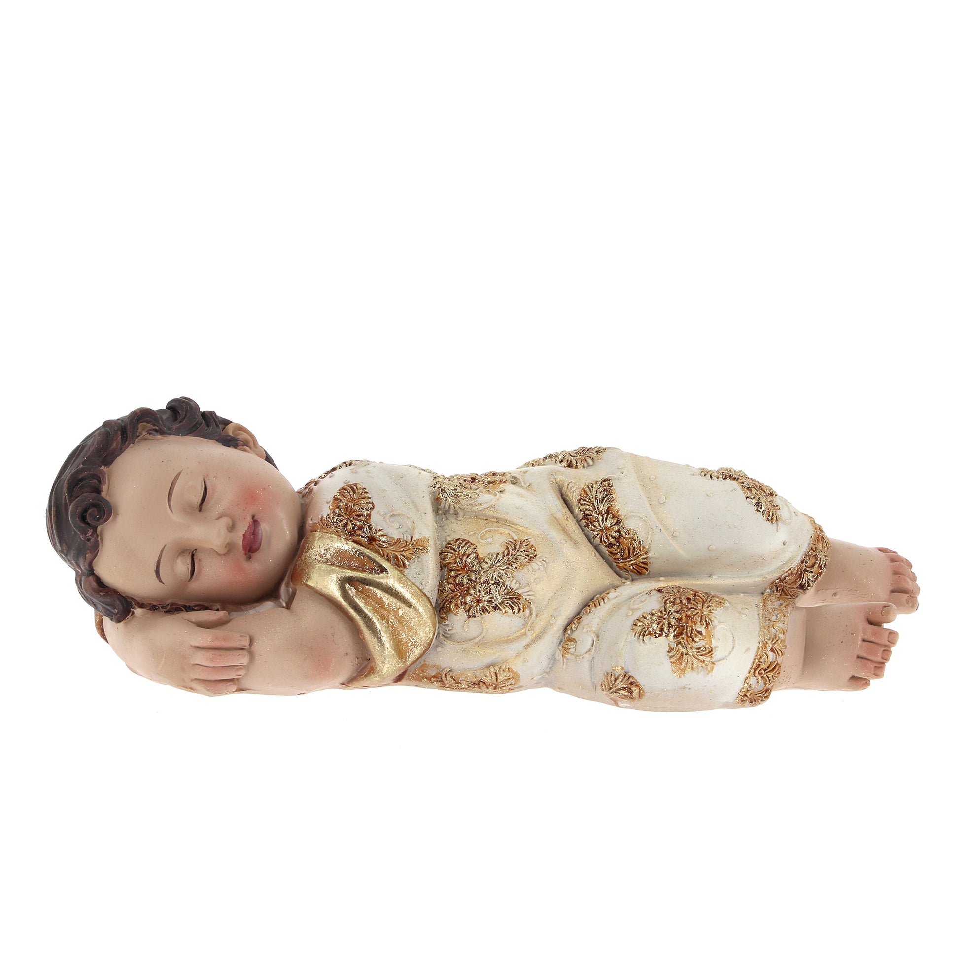 Statua Gesù Bambino dormiente in resina. Larghezza 31,8 cm