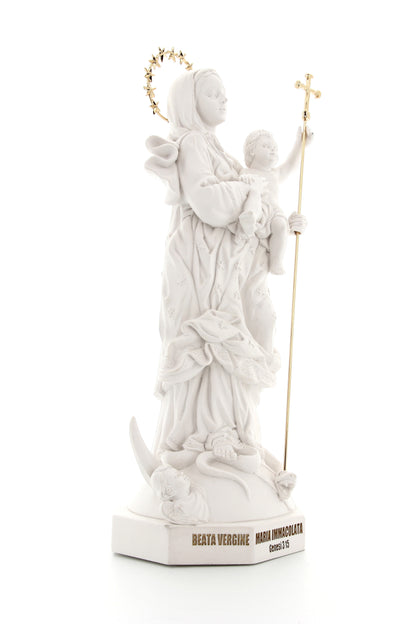 Statua Maria Immacolata, in polvere di marmo bianca. Altezza 33 cm