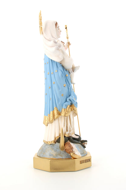 Statua Maria Immacolata, in polvere di marmo colorata. Altezza 33 cm