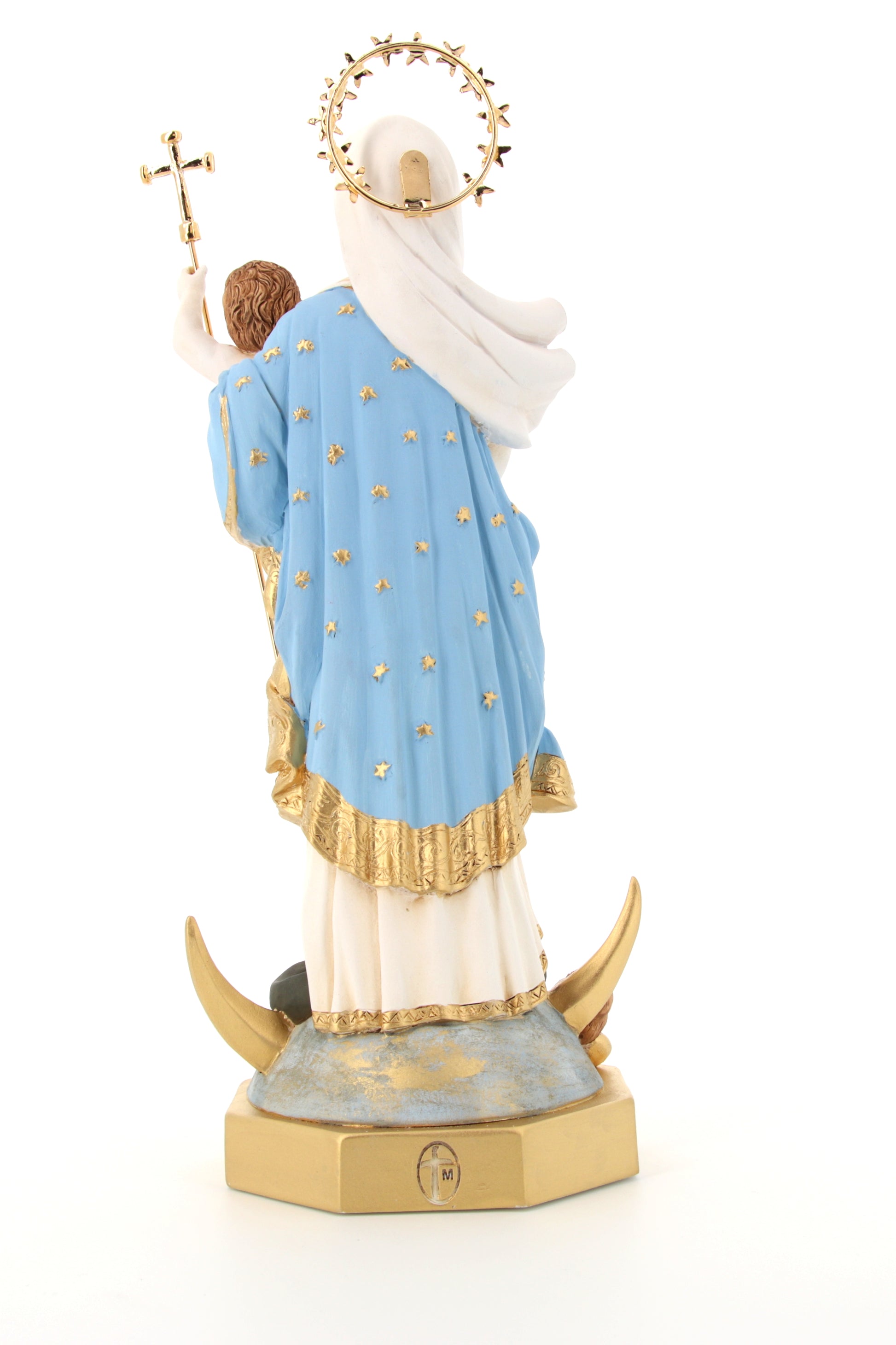 Statua Maria Immacolata, in polvere di marmo colorata. Altezza 33 cm