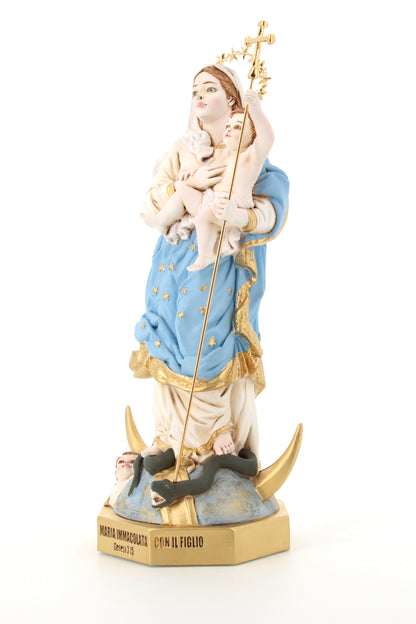 Statua Maria Immacolata, in polvere di marmo colorata. Altezza 33 cm
