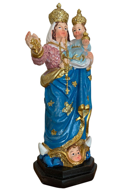 Statua Madonna del Rosario in resina, in confezione regalo. Altezza 12 cm