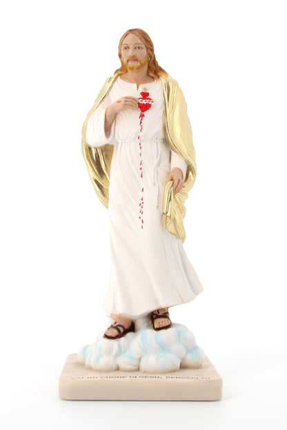 Statua Sacro Cuore di Gesù, in polvere di marmo colorata. Altezza 31 cm