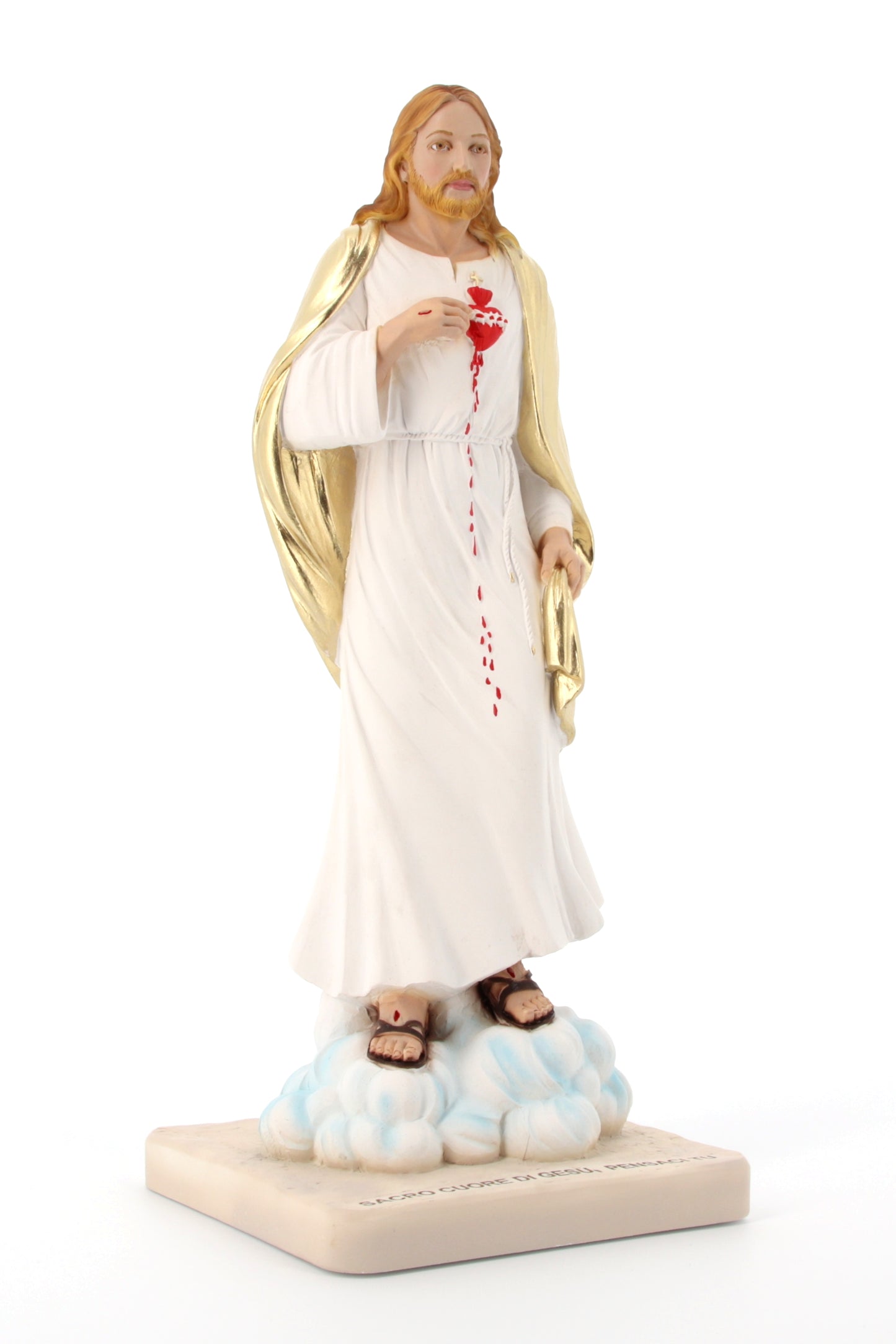 Statua Sacro Cuore di Gesù, in polvere di marmo colorata. Altezza 31 cm