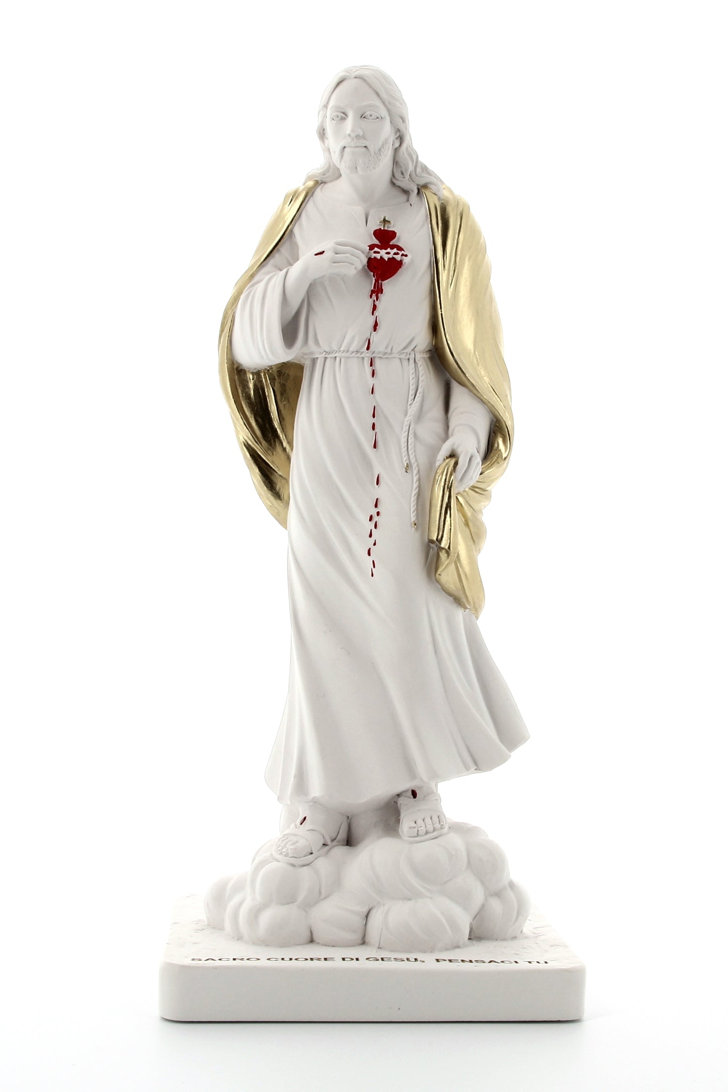 Statua Sacro Cuore di Gesù, in polvere di marmo bianca. Altezza 31 cm