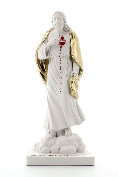 Statua Sacro Cuore di Gesù, in polvere di marmo bianca. Altezza 31 cm
