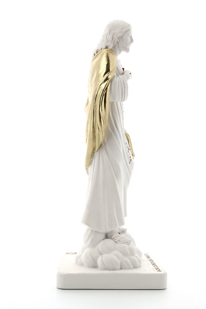 Statua Sacro Cuore di Gesù, in polvere di marmo bianca. Altezza 31 cm