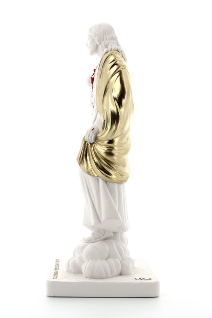 Statua Sacro Cuore di Gesù, in polvere di marmo bianca. Altezza 31 cm