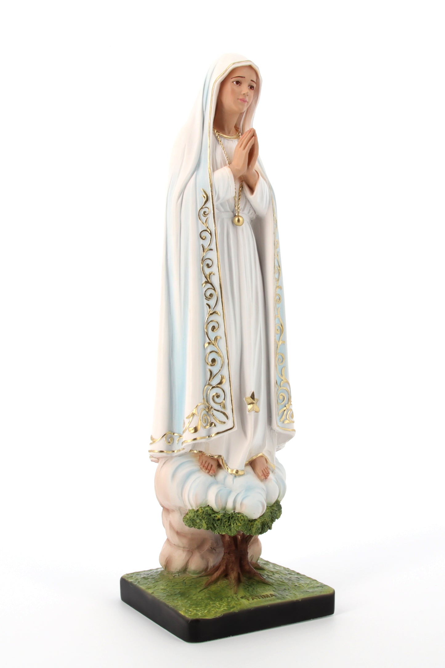 Statua Madonna di Fatima, in polvere di marmo colorata. Altezza 40 cm