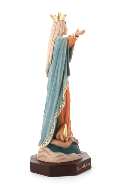 Statua Maria Mediatrice, in polvere di marmo colorata. Altezza 40 cm