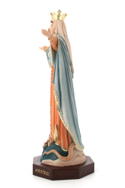 Statua Maria Mediatrice, in polvere di marmo colorata. Altezza 40 cm