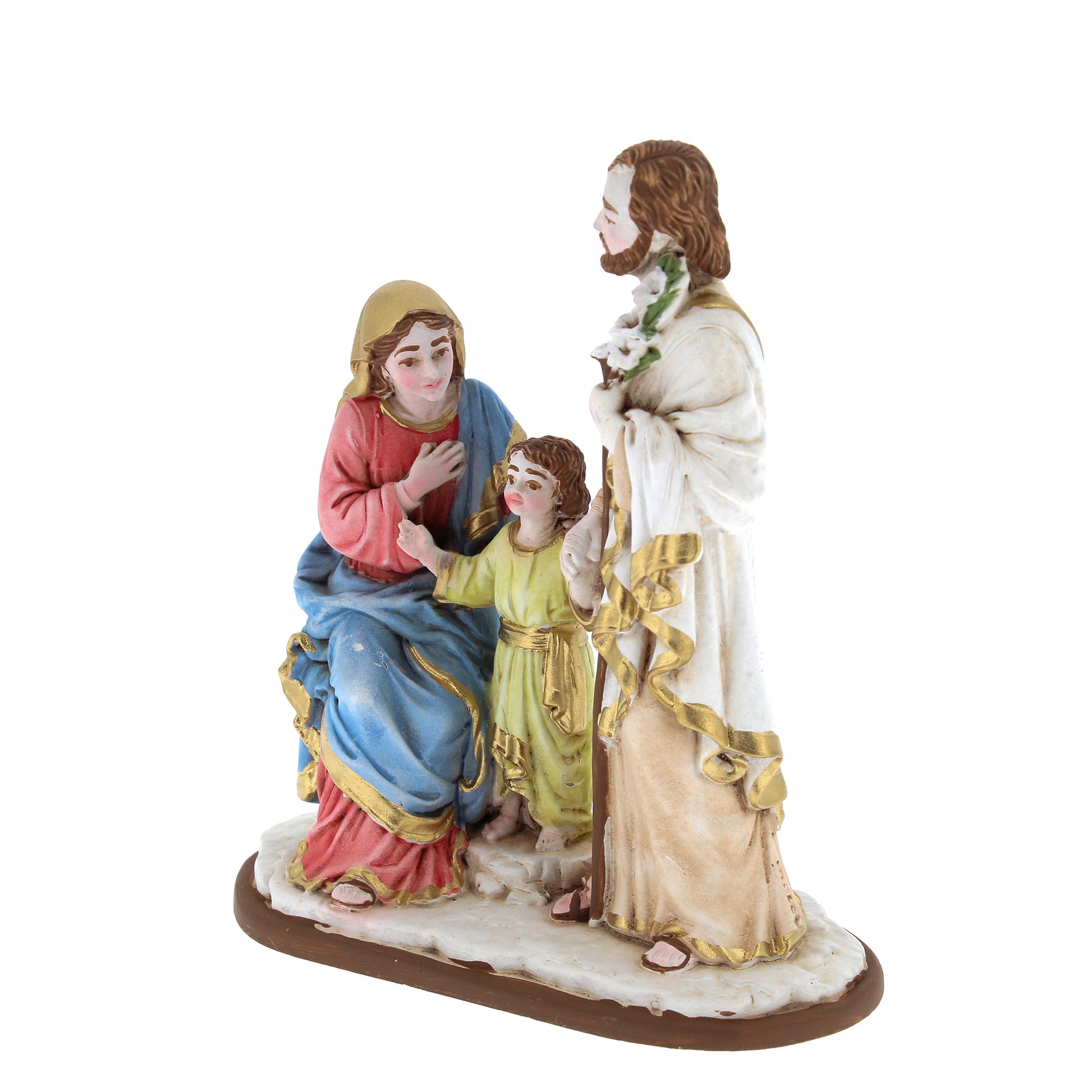 Statua santa Famiglia, in resina colorata. Altezza 14 cm