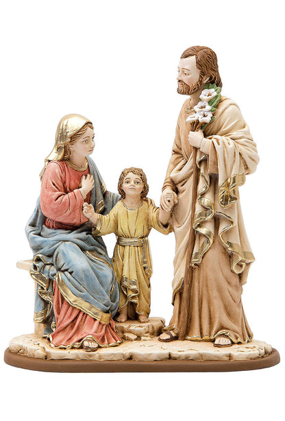 Statua Santa Famiglia, in resina colorata. Altezza 35 cm