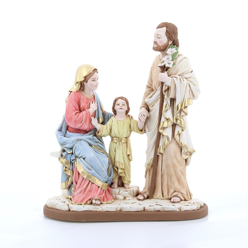 Statua Santa Famiglia, in resina colorata. Altezza 35 cm