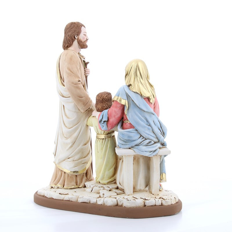 Statua santa Famiglia, in resina colorata. Altezza 21 cm