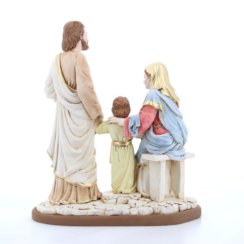 Statua Santa Famiglia, in resina colorata. Altezza 35 cm