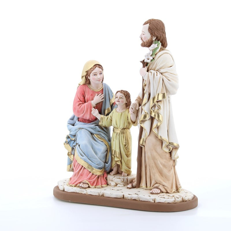 Statua santa Famiglia, in resina colorata. Altezza 21 cm