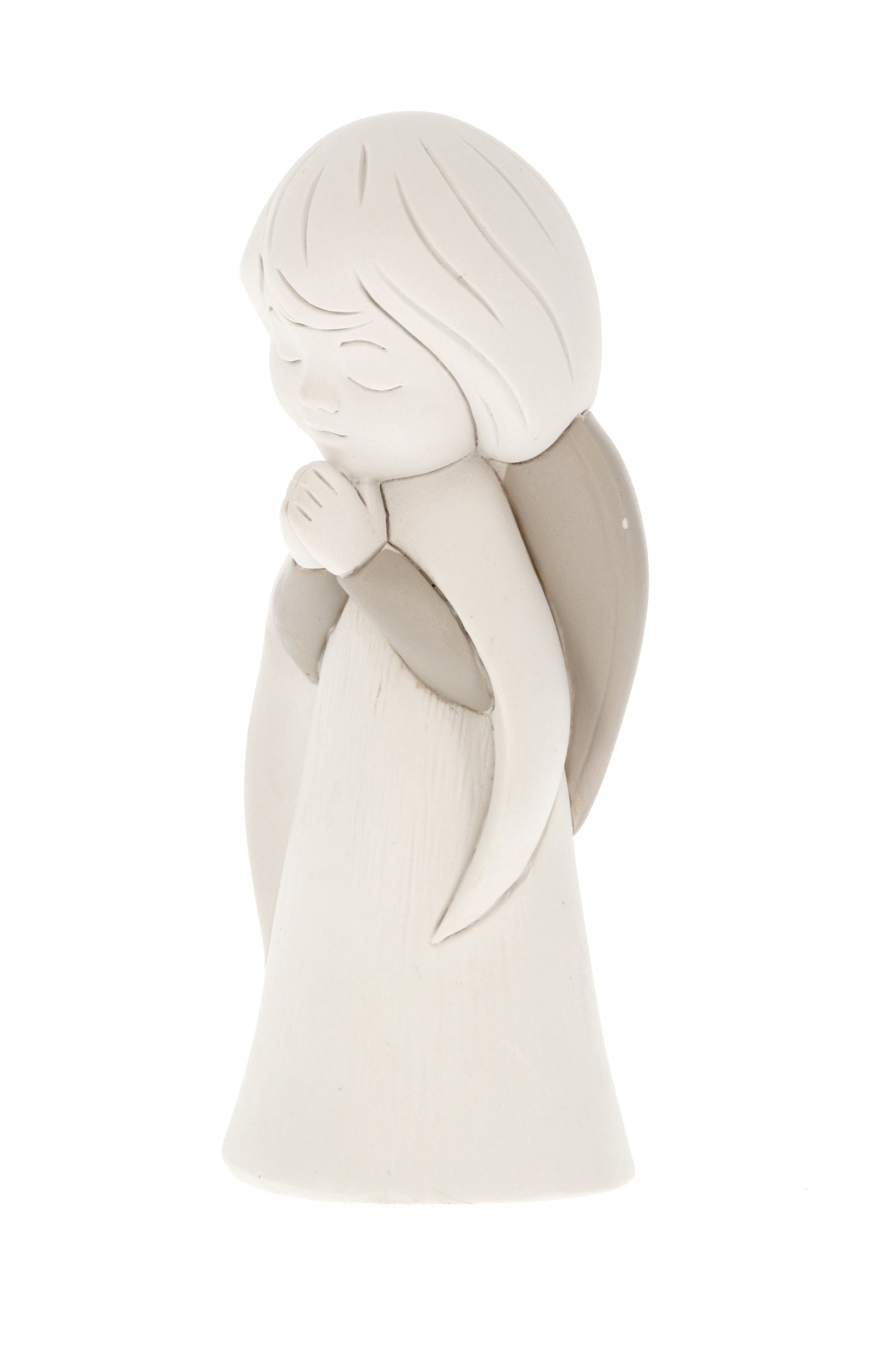 Statua angelo bianco e ali tortora, in resina. Altezza 15 cm