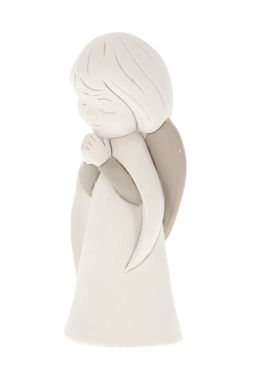 Statua angelo bianco e ali tortora, in resina. Altezza 15 cm