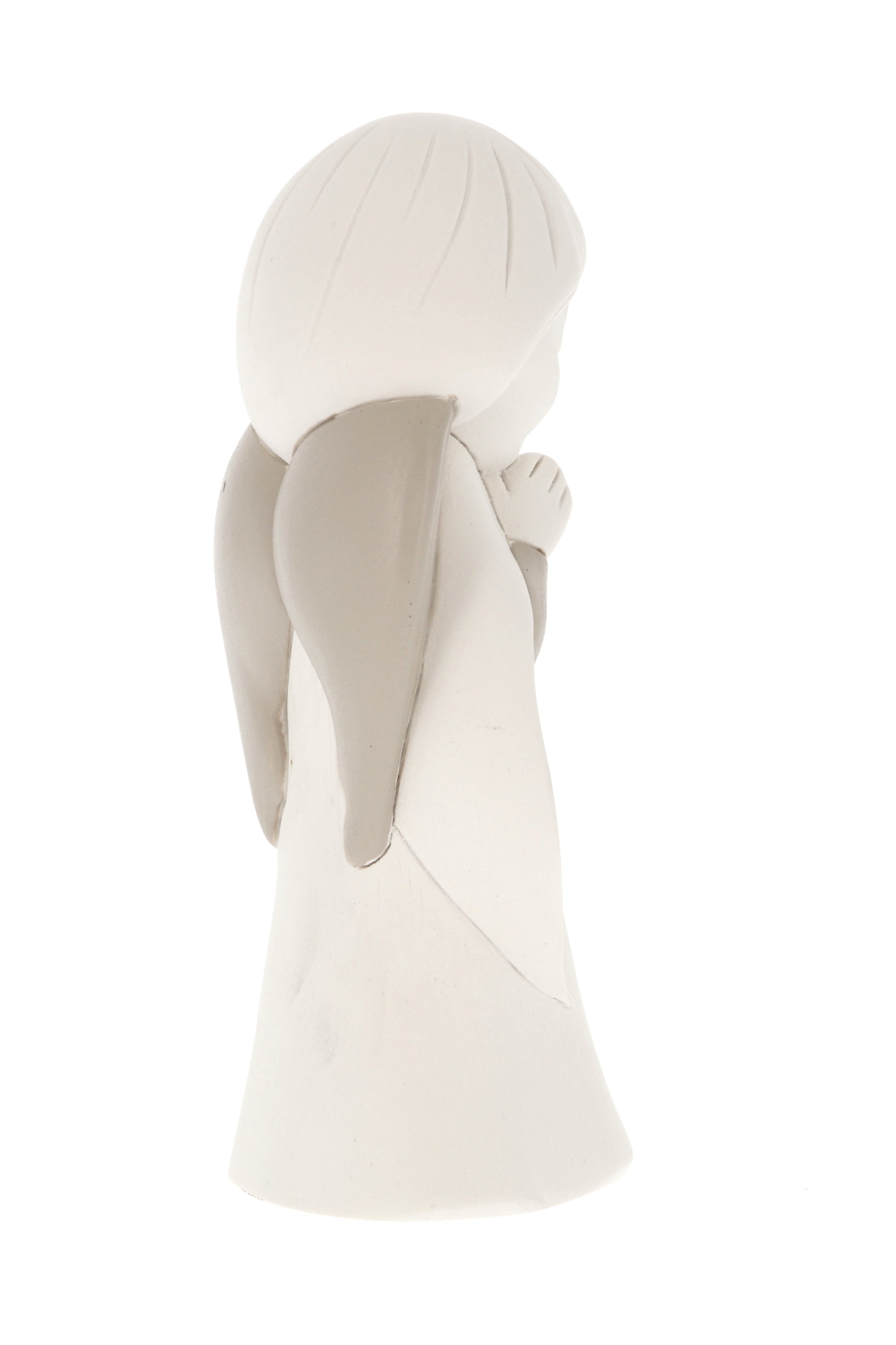 Statua angelo bianco e ali tortora, in resina. Altezza 15 cm