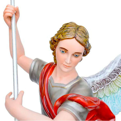 Statua San Michele Arcangelo, con ali aperte, in vetroresina. Altezza 120 cm