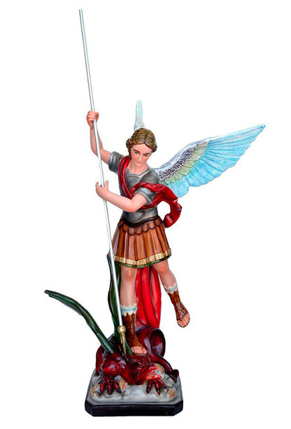 Statua San Michele Arcangelo, con ali aperte, in vetroresina. Altezza 120 cm