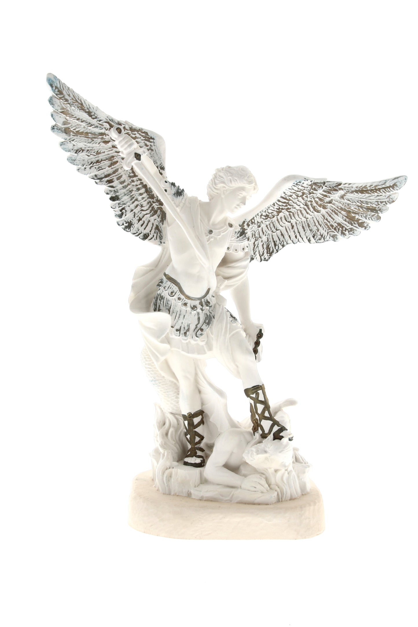 Statua San Michele Arcangelo, in resina bianca. Altezza 30cm