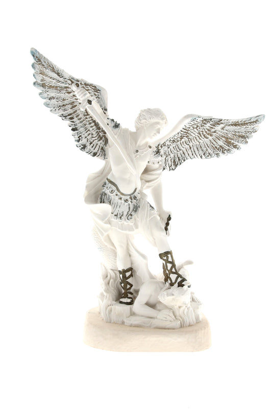Statua San Michele Arcangelo, in resina bianca. Altezza 30cm
