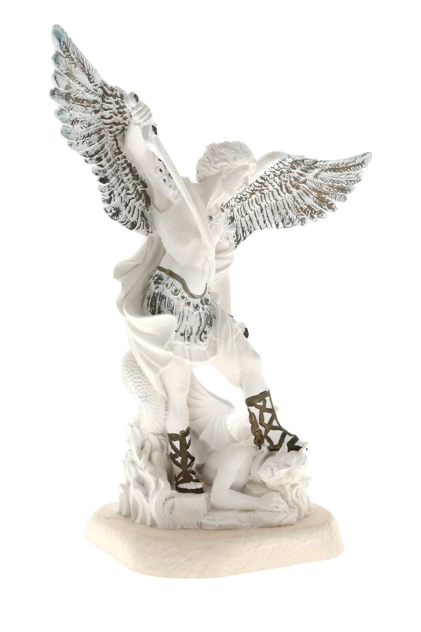 Statua San Michele Arcangelo, in resina bianca. Altezza 30cm
