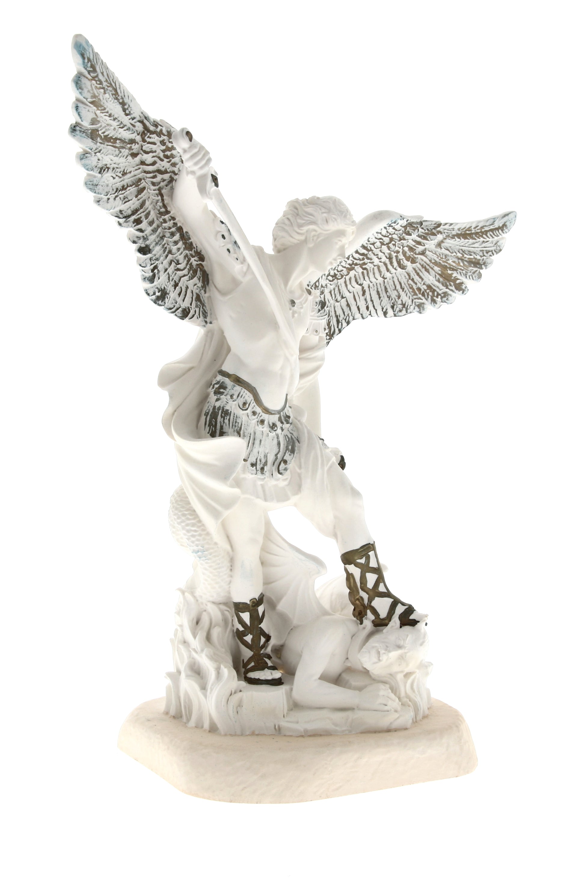 Statua San Michele Arcangelo, in resina bianca. Altezza 30cm