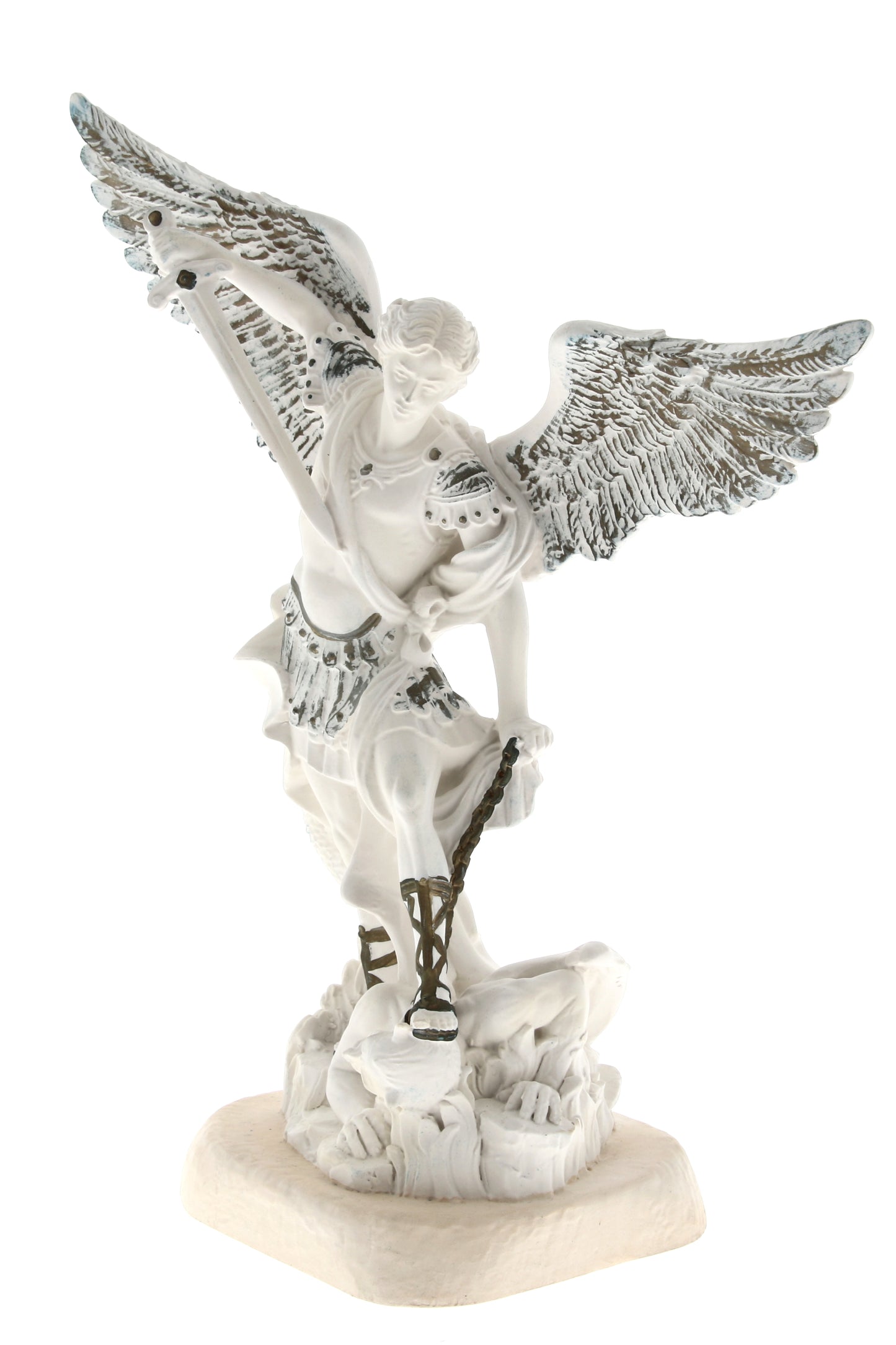 Statua San Michele Arcangelo, in resina bianca. Altezza 30cm
