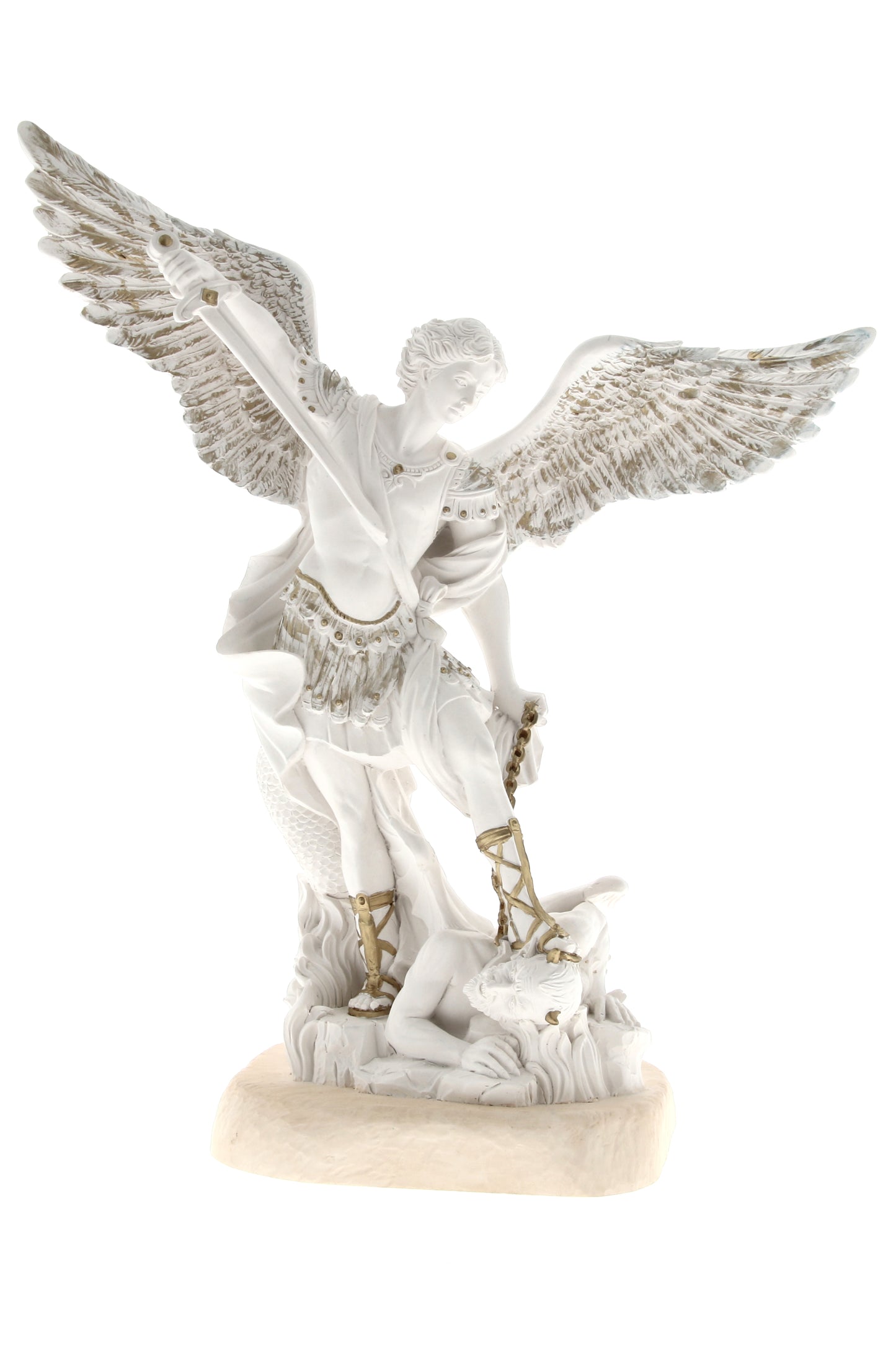 Statua San Michele Arcangelo, in resina bianca. Altezza 40 cm
