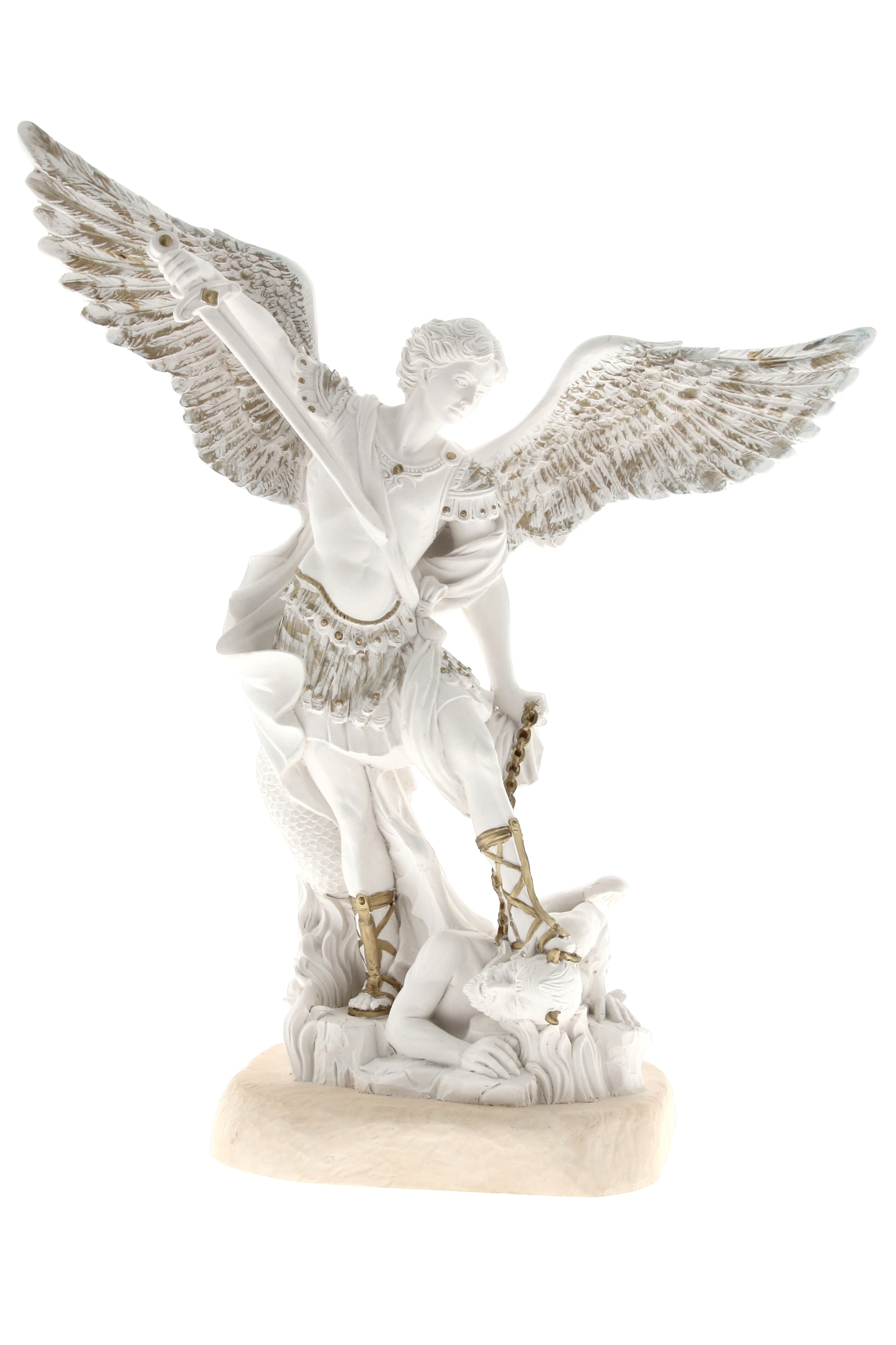 Statua San Michele Arcangelo, in resina bianca. Altezza 40 cm

