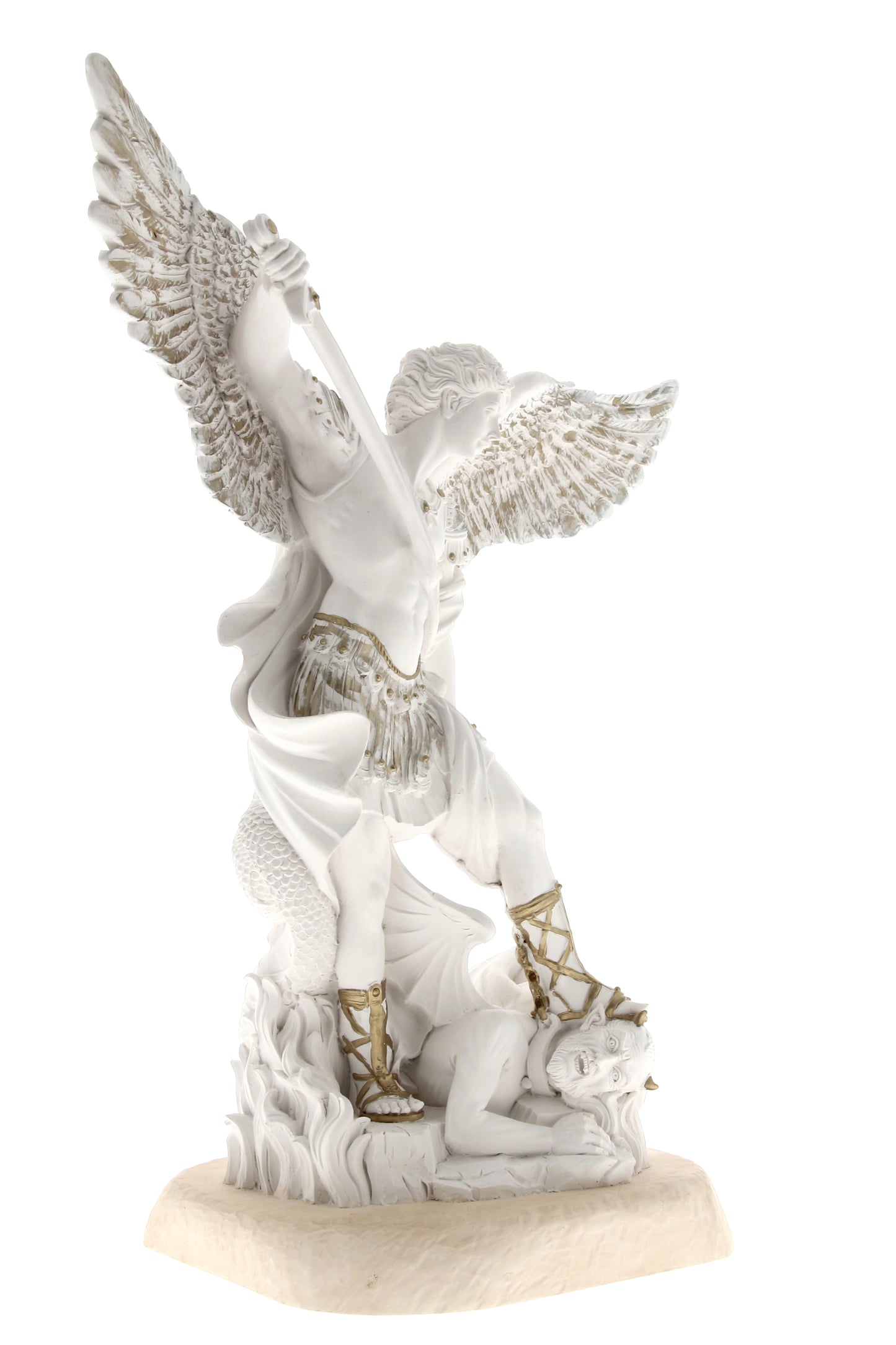 Statua San Michele Arcangelo, in resina bianca. Altezza 40 cm
