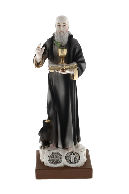 Statua San Benedetto in resina colorata. Altezza 15 cm
