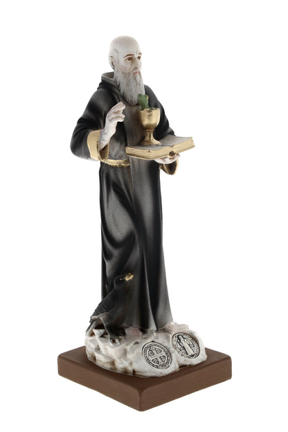 Statua San Benedetto in resina colorata. Altezza 15 cm
